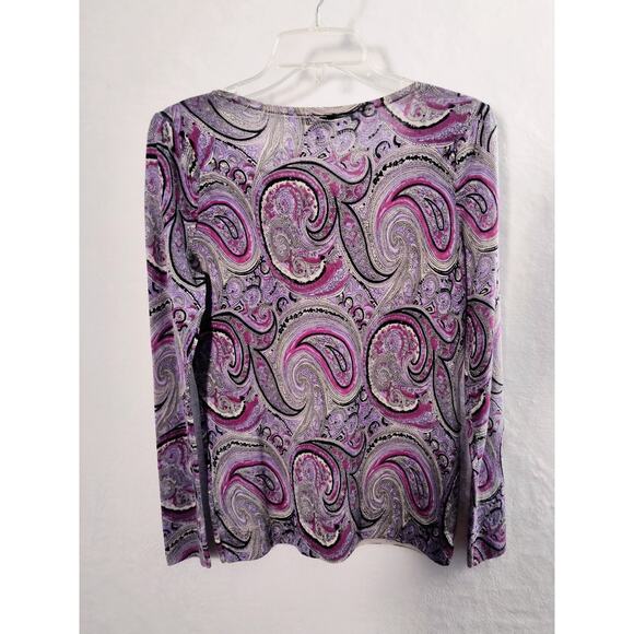 Talbots Merino Wool Sweater Women's Sz SP Purple Paisley long sleeve popover Top - Picture 8 of 9